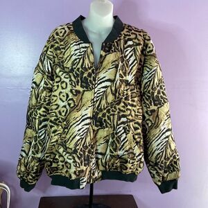 Clio II Women’s Silk Animal Print Jacket Size 2X Full Zip Long Sleeve
